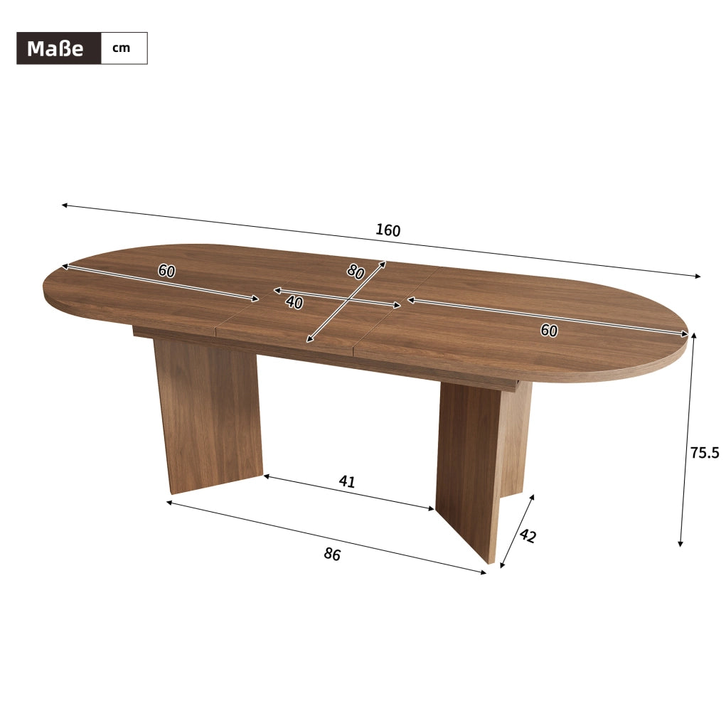 Tavolo da pranzo allungabile 160x80x75.5 cm; MDF; noce