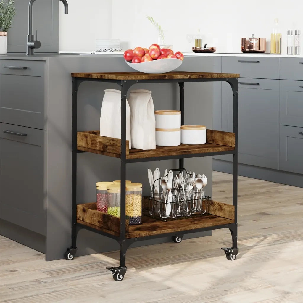 Carrello da Cucina-Scaffale per Cucina Rovere Fumo 60x41x80,5 cm Legno Multistrato