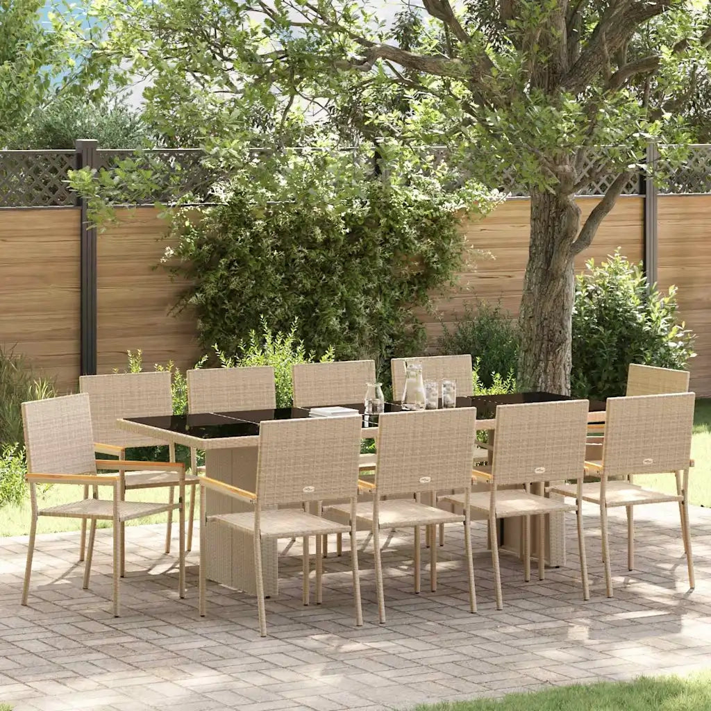 Set da Pranzo per Giardino 11 pcs Beige polyrattan 3365419