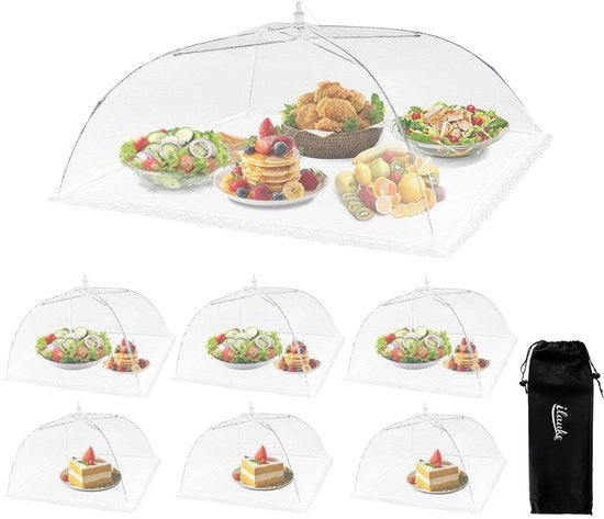 Copertura per Insetti XXL Set di 7 Contenitori Cibarie, 3 Dimensioni, Sacchetto Opportuno, Cattura Insetti, Contenitore Cibarie, Protezione Perfetta per Insetti, Frutta, Picnic, BBQ, Bianco
