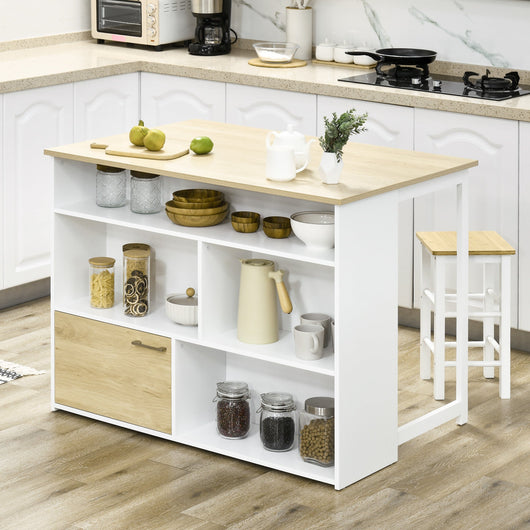 Isola da Cucina con Piano a Ribalta 116x79,5x91 cm in MDF Bianco e Legno Naturale