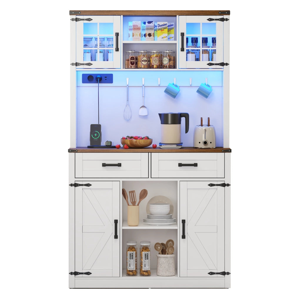Credenza bar con LED regolabili e stazione di ricarica 100x40x172 cm; marrone e bianco