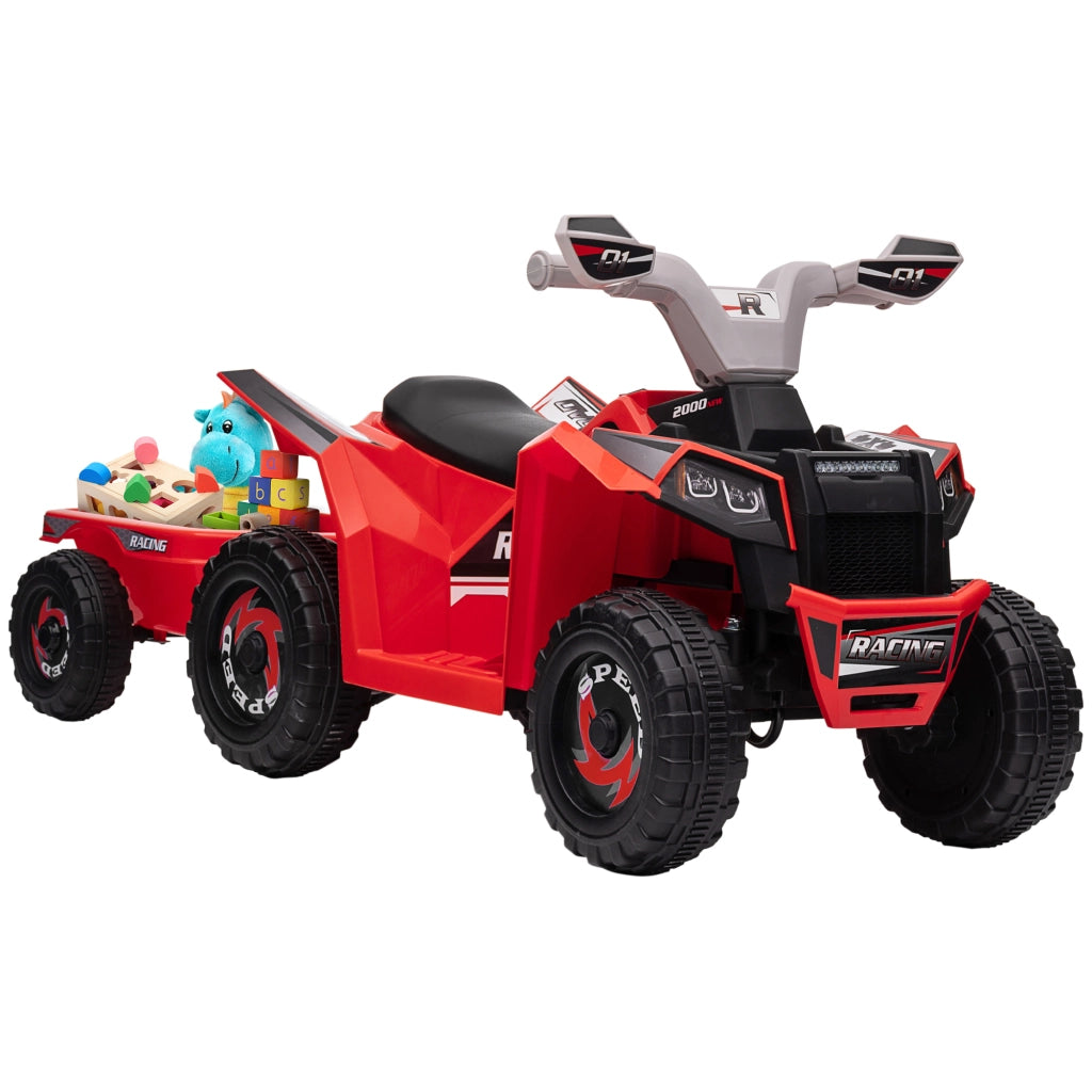 Quad elettrico per bambini con rimorchio ¨C zephmum ¨C Rosso, per 1.5-3 anni