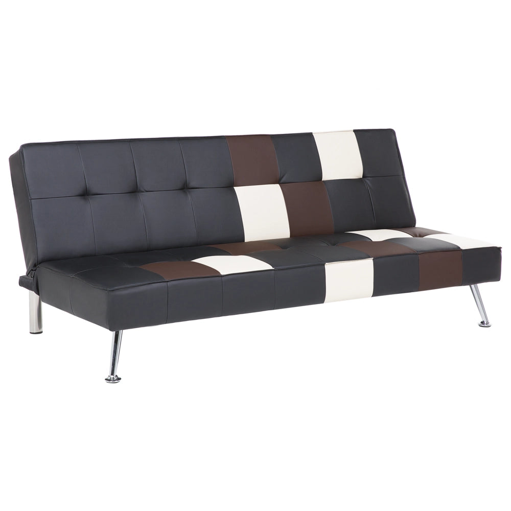 Divano letto nero e marrone a 3 posti con rivestimento patchwork in ecopelle Click Clack
