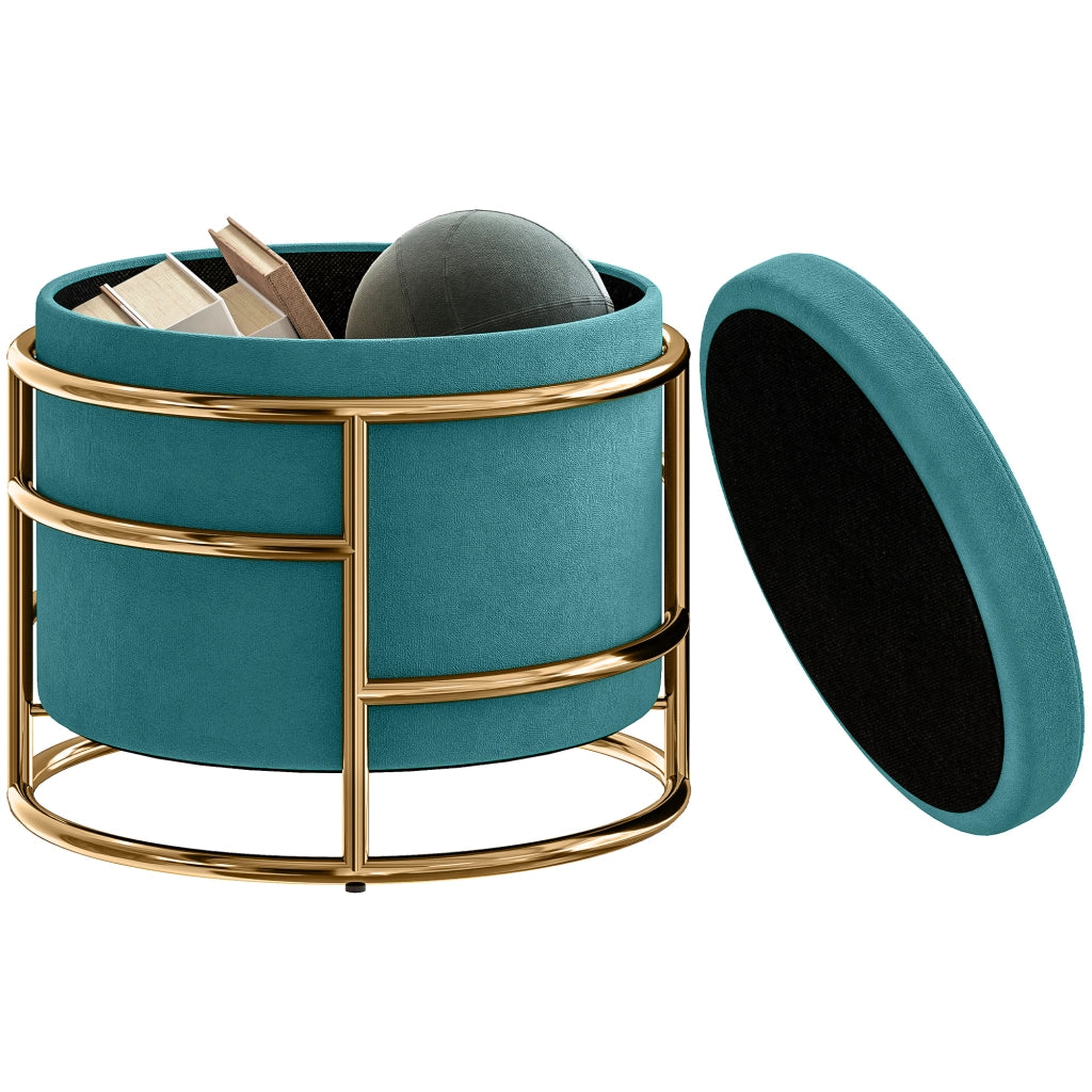 Pouf Contenitore Rotondo in Velluto con Vano da 24L e Coperchio Rimovibile, ?42x39 cm, Verde