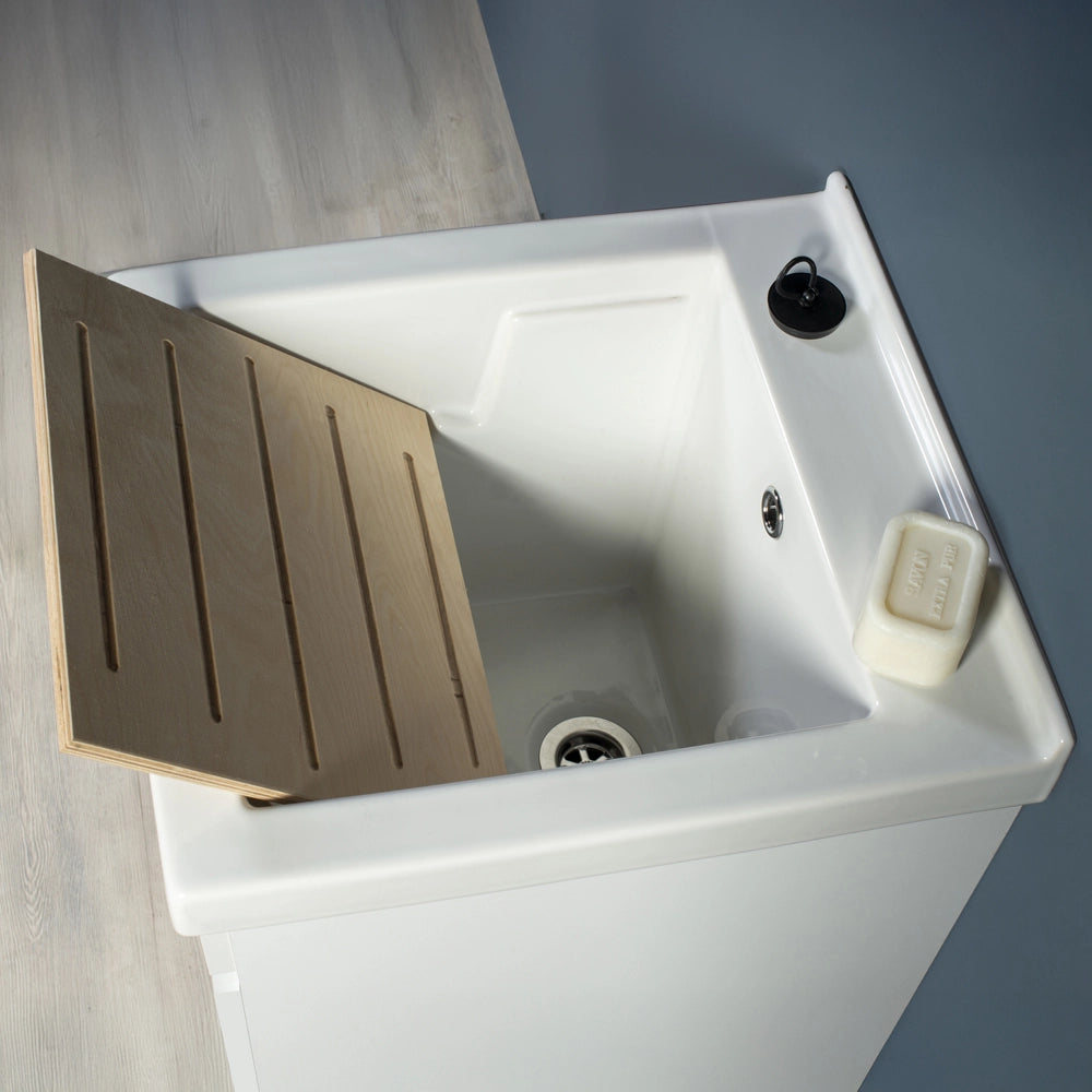 Mobile lavatoio 45x51 cm bianco opaco con vasca in ceramica e kit scarico