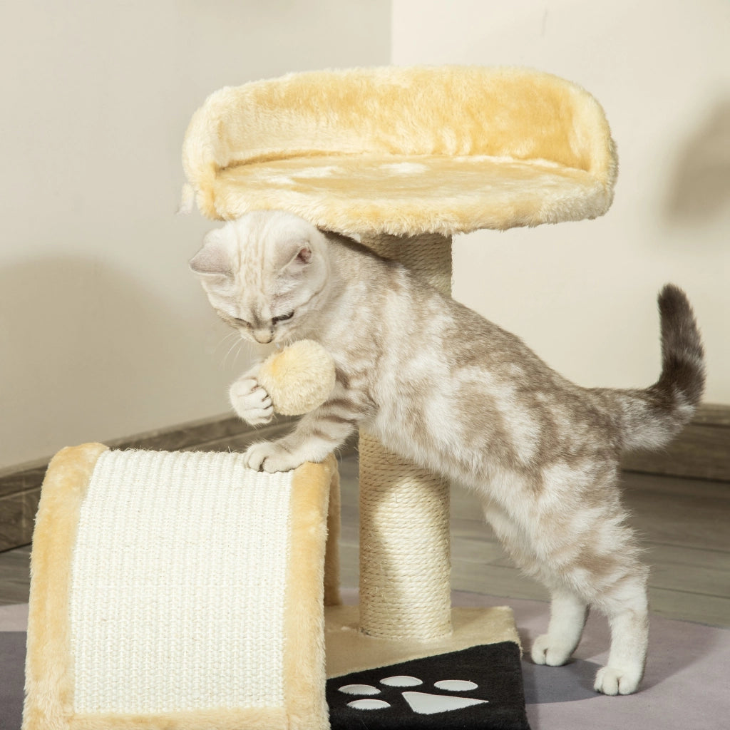 Albero tiragraffi per gatti a 2 livelli con piattaforme e gioco ¨C zephmum ¨C beige 35.5x37x46 cm