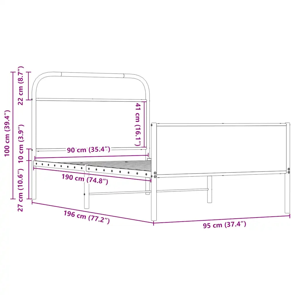 Letto singolo | Letto per adulti | Giroletto senza Materasso Rovere Sonoma 90x190 cm in Truciolato