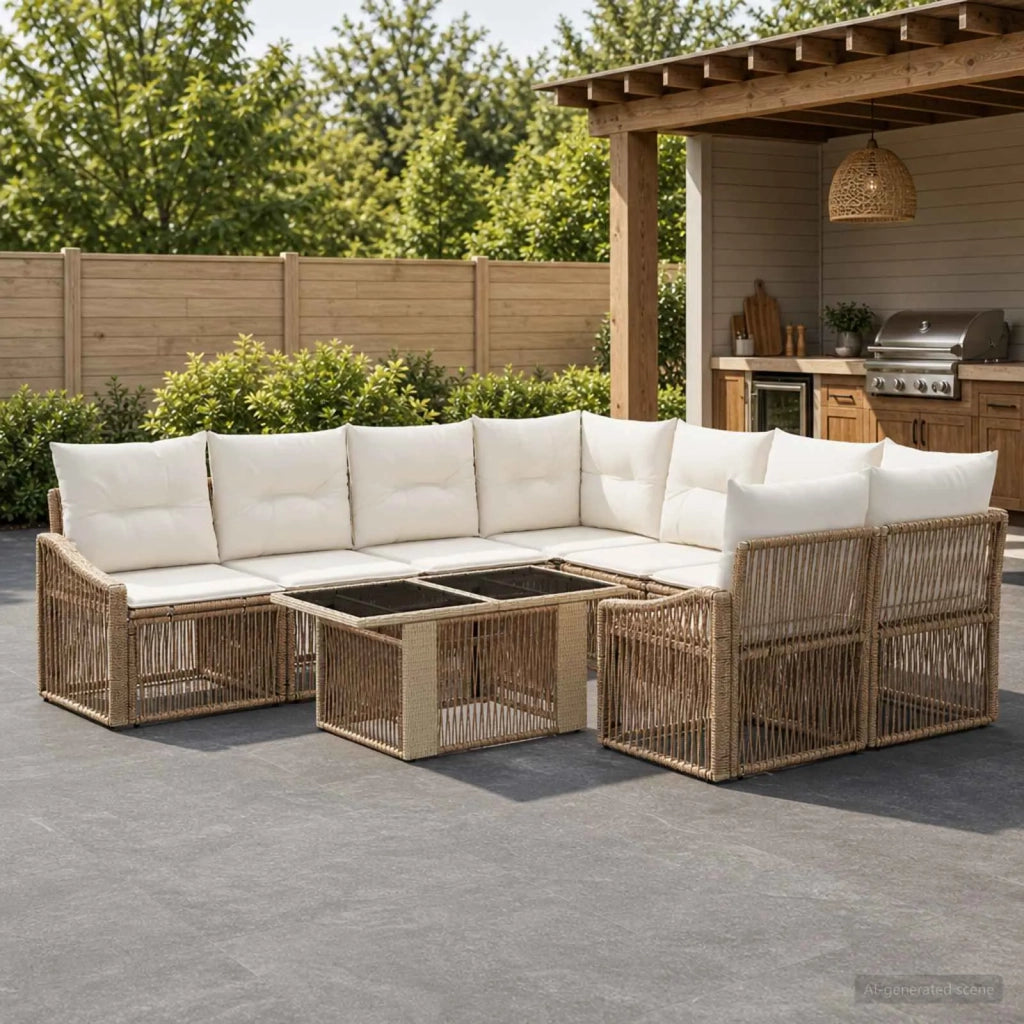 Set Divano da Giardino 9 pz Beige e Bianco Crema polyrattan 3437223