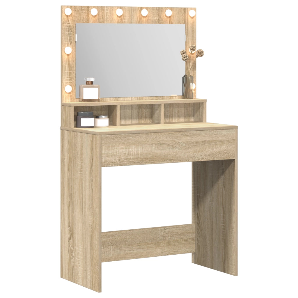 Tavolo da trucco con luci LED Rovere Sonoma 79x41x135 cm di