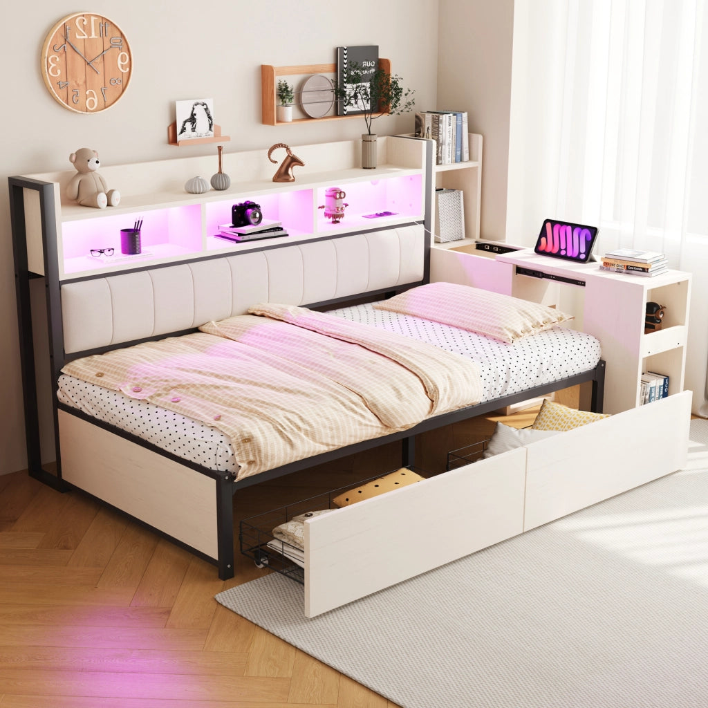 Letto sofà con scrivania estraibile metallo legno 90x200 cm