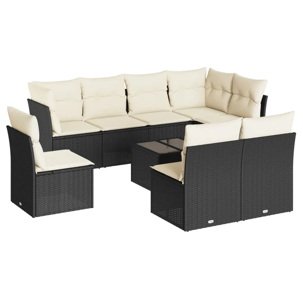 Set Divani da Giardino 9 pz con Cuscini Nero in Polyrattan