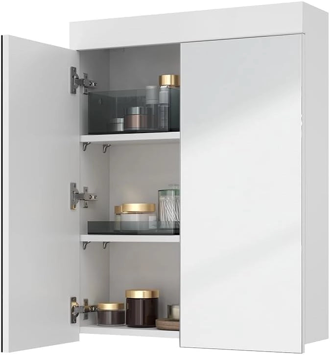 Specchio contenitore bagno Luna, Bianco, 60 x 77 cm, per montaggio a parete, combinabile con altri mobili Luna