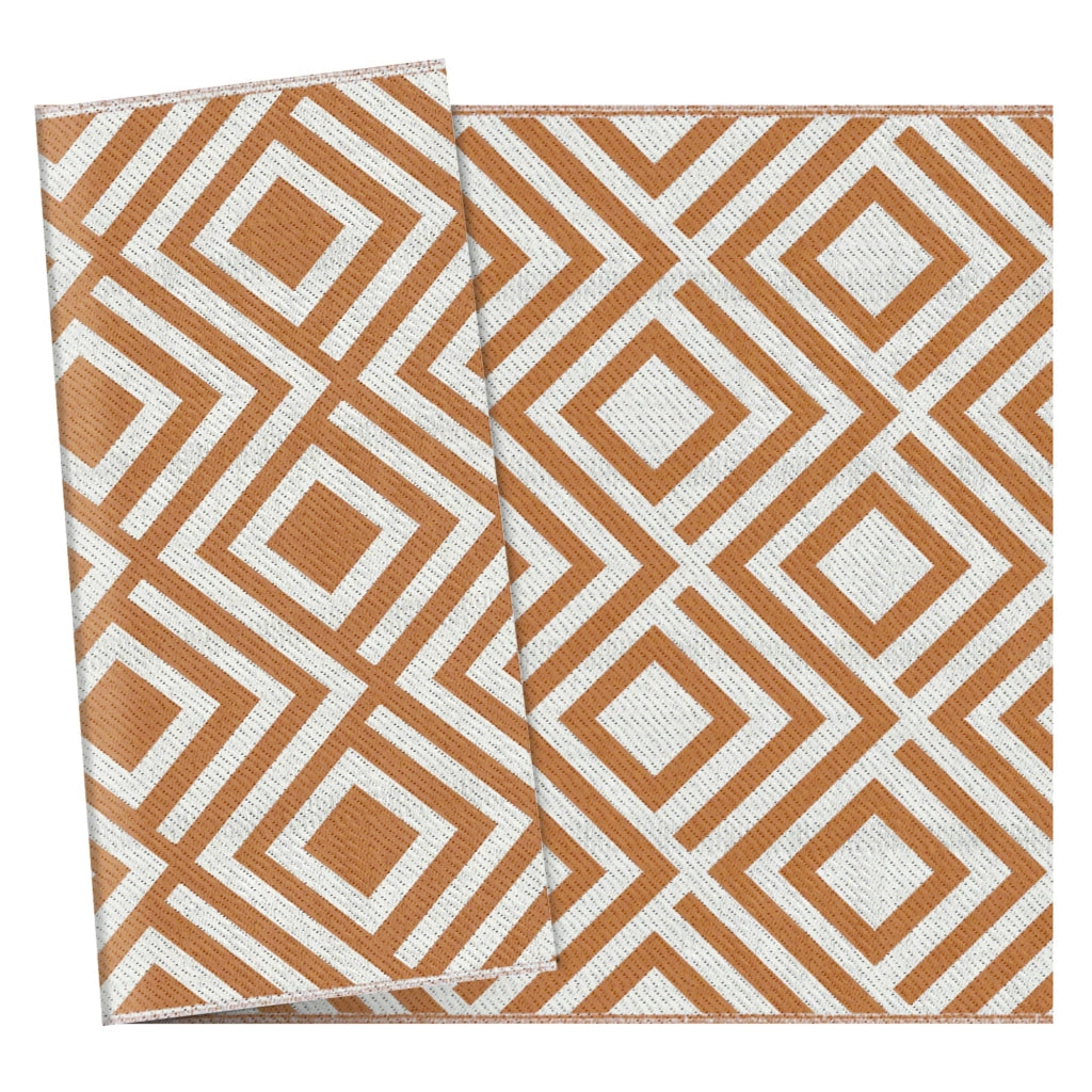 Tappeto da Esterno Reversibile 182x274 cm con Fantasia Geometrica Marrone e Bianco