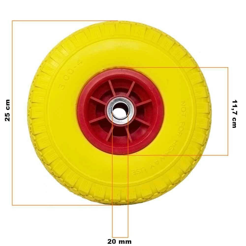 Trade Shop - Ruota Piena Antiforatura Pu Gialla Carrello Carriola 25cm Cerchio In Plastica -
