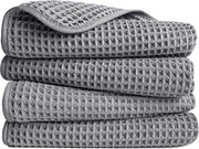 Asciugamano microfibra senza pelo, 40 x 76 cm, confezione da 4 (grigio, tessuto a waffel)