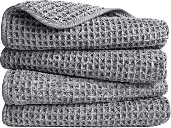 Asciugamano microfibra senza pelo, 40 x 76 cm, confezione da 4 (grigio, tessuto a waffel)