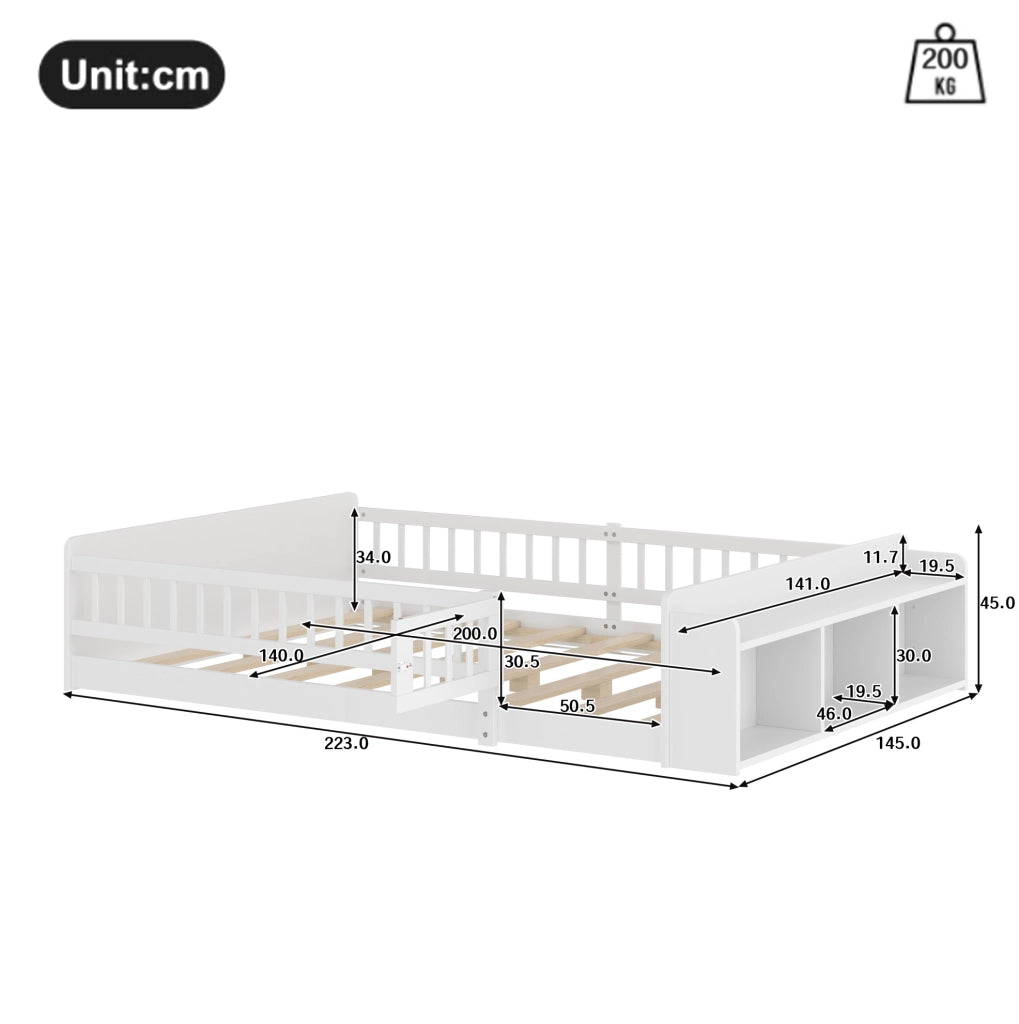 Letto per bambini in pino bianco 140x200 cm con ripiani