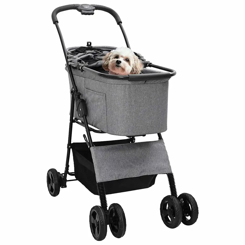 vidaXL Passeggino pieghevole per animali Grigio 81 x 47 x 99 cm