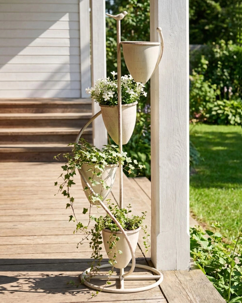 Portavasi a Cascata in Ferro Beige per Più Piante Stile Vintage Shabby Chic