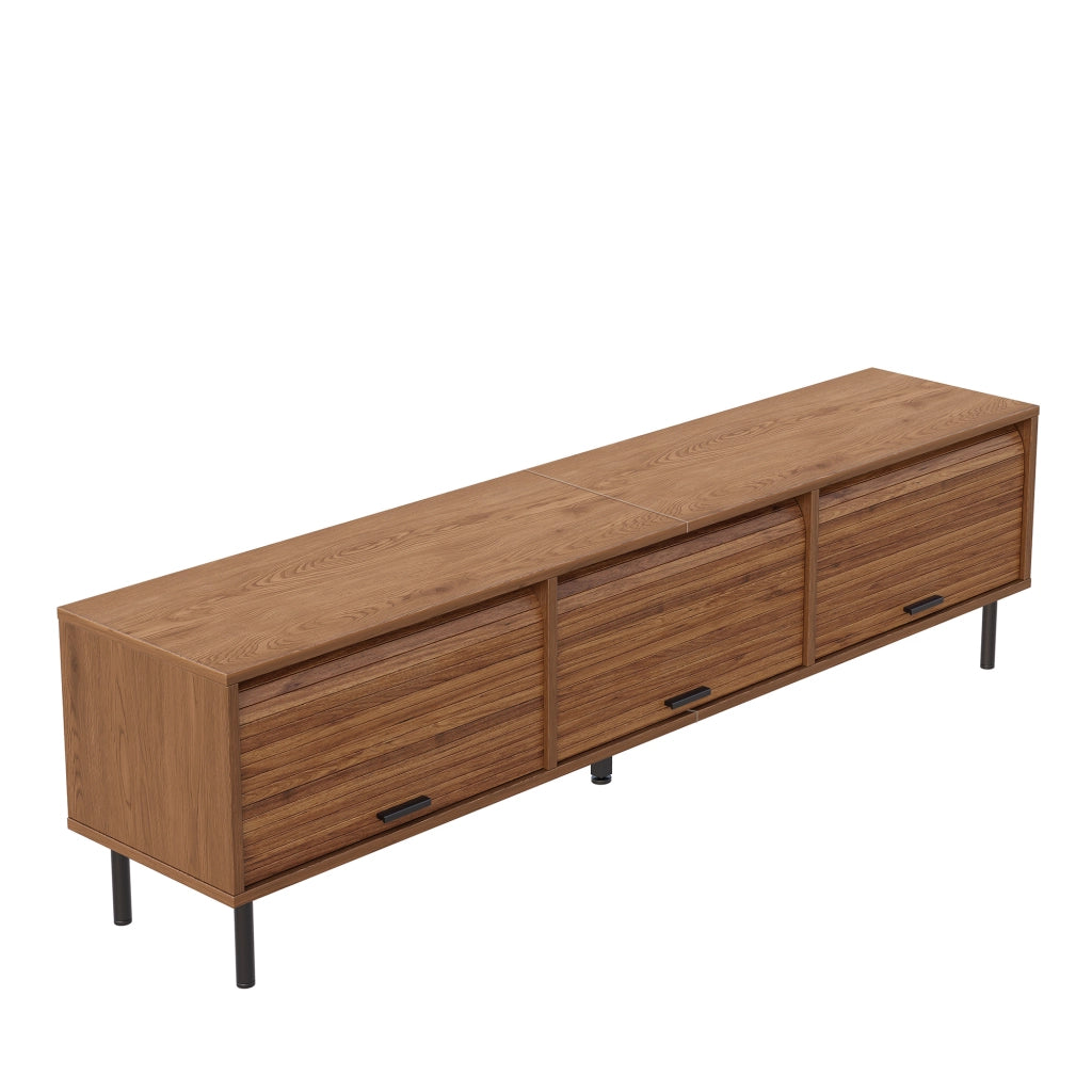 Mobile TV con 3 porte scorrevoli verso l'alto e 5 piedi in metallo; per soggiorno; 180 × 40 × 55 cm; noce