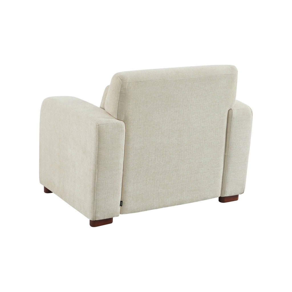 Poltrona in tessuto con gambe in legno di hevea, bianco sporco