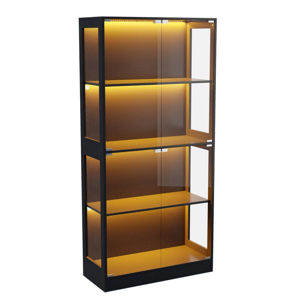 Vetrina LED con 4 ripiani 80 x 35 x 170 cm in MDF e vetro temperato; nera