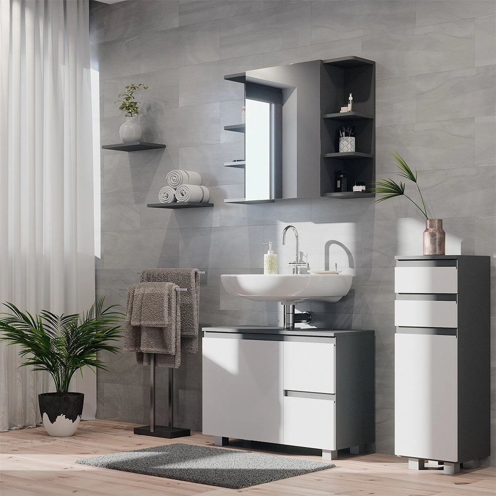 Vicco Set mobili bagno Antracite 3 parti, con armadio midi