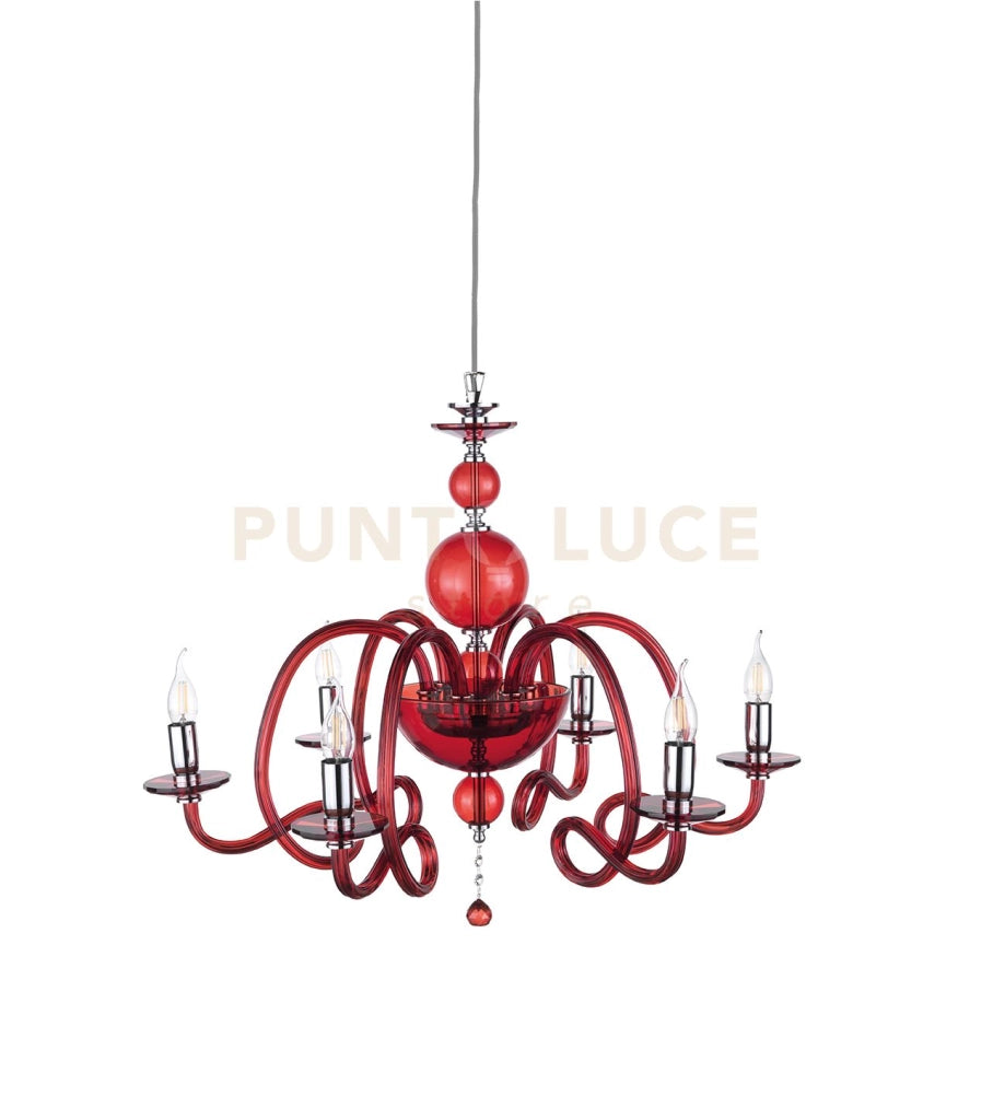 LAMPADARIO VIVALDI 6 LUCI RUBINO CROMO ATTACCO E14 D.75CM