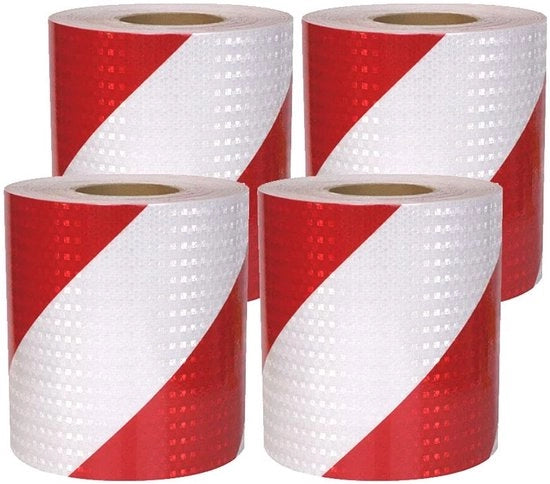 Segnalazione di pericolo - Telaio riflettente - Sostanzialmente adesivo - Rettangolo rosso-bianco - Nastro di barriera - Per mezzi agricoli - 5cm x 3m