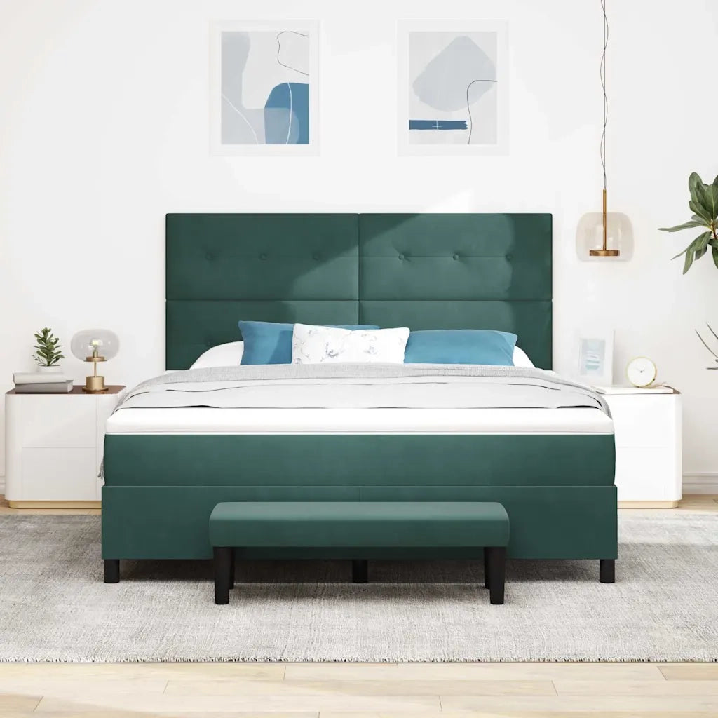 Letto a molle con materasso Verde scuro 180 x 200 cm Velluto