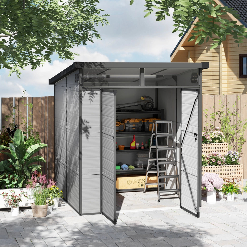 Capanno da giardino in plastica 3;24m3 190x191x215cm Capanno da giardino con tetto monopendio; porta chiudibile a chiave; capanno impermeabile; mobile da giardino esterno per giardino; area esterna; grigio chiaro