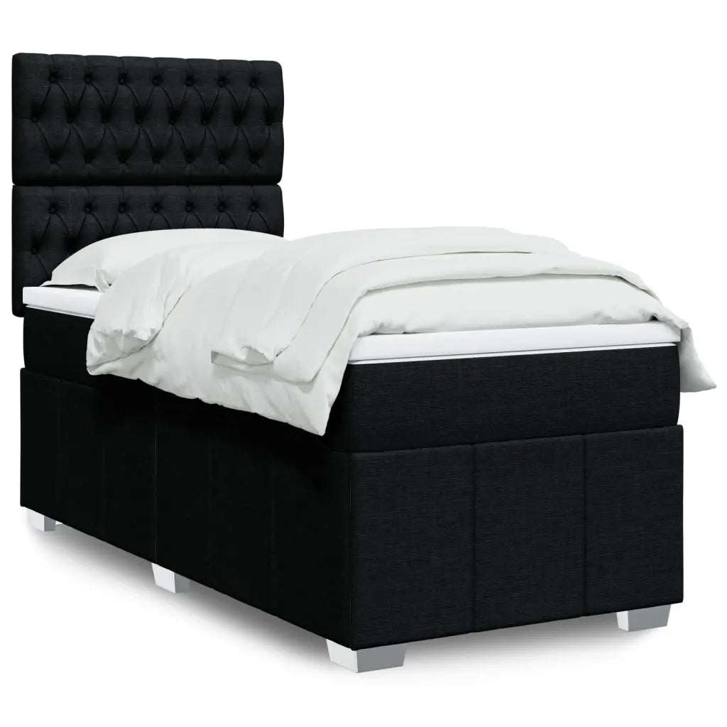 Letto singolo | Letto per adulti | Giroletto a Molle con Materasso Nero 80x200 cm inTessuto