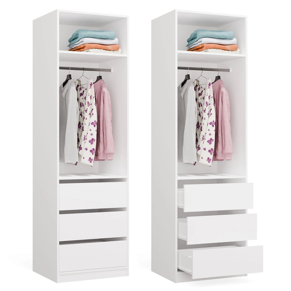 Guardaroba armadio OPENO 1w1p3s bianco modulare scaffale con asta appendiabiti 3 cassetti