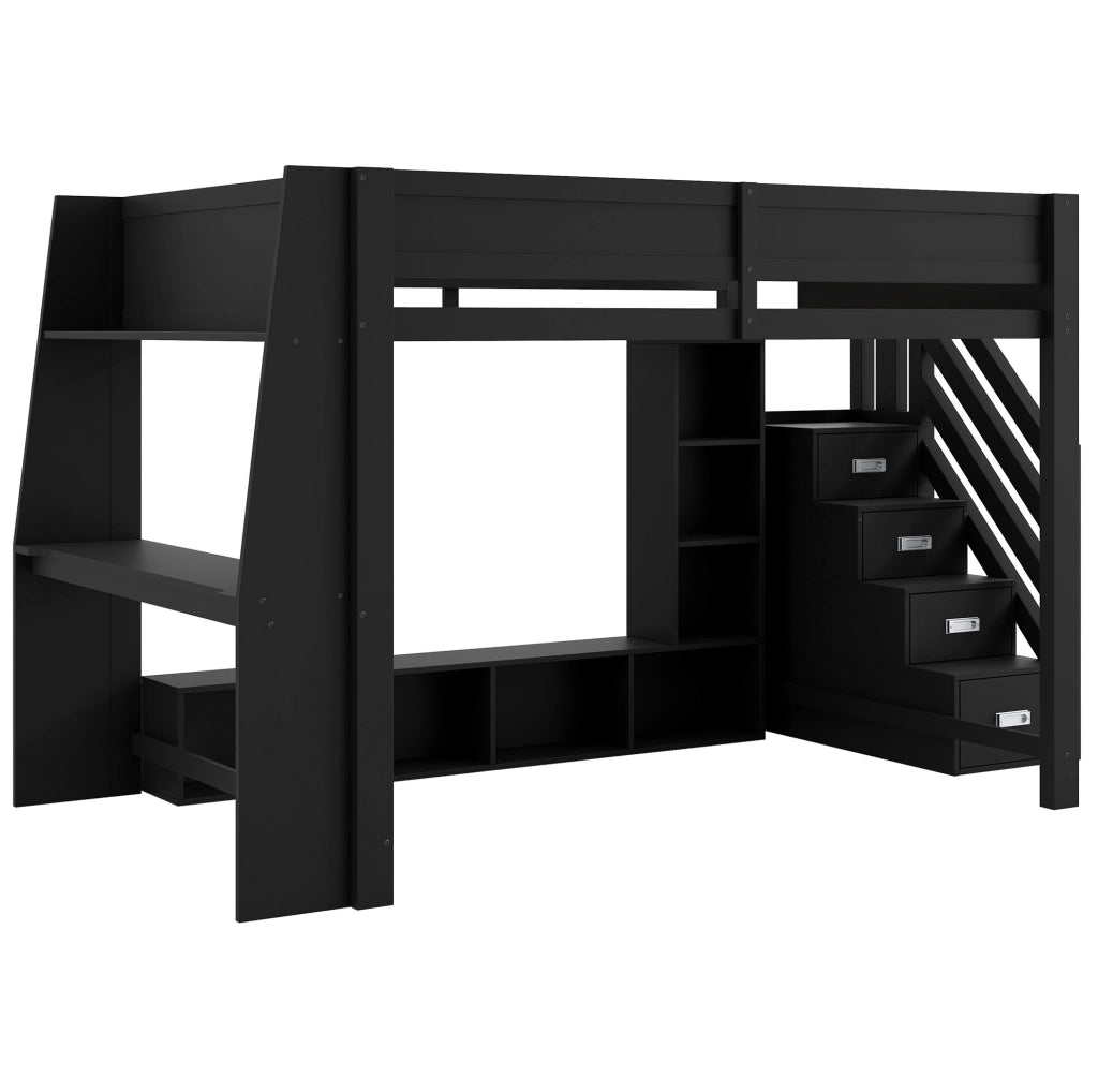 Letto a soppalco 140x200 con scrivania, scala contenitore e LED
