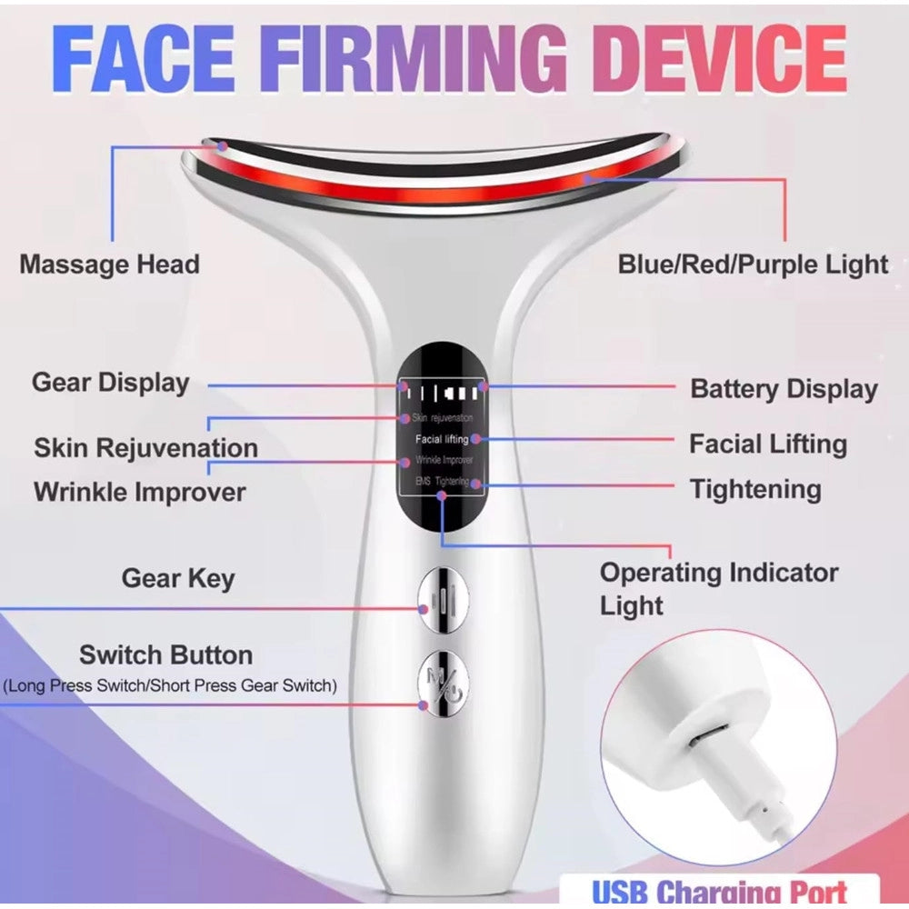 Trade Shop - Massaggiatore Viso Collo Lifting Elettrico Antirughe Dispositivo Bellezza Led Ems Gua Sha -