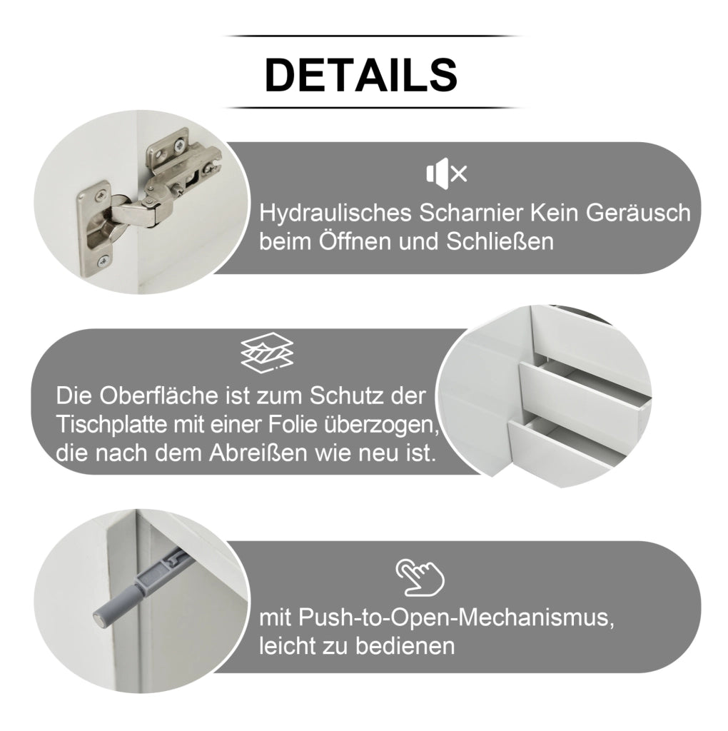 Credenza moderna bianca lucida con illuminazione LED e ampio spazio contenitivo