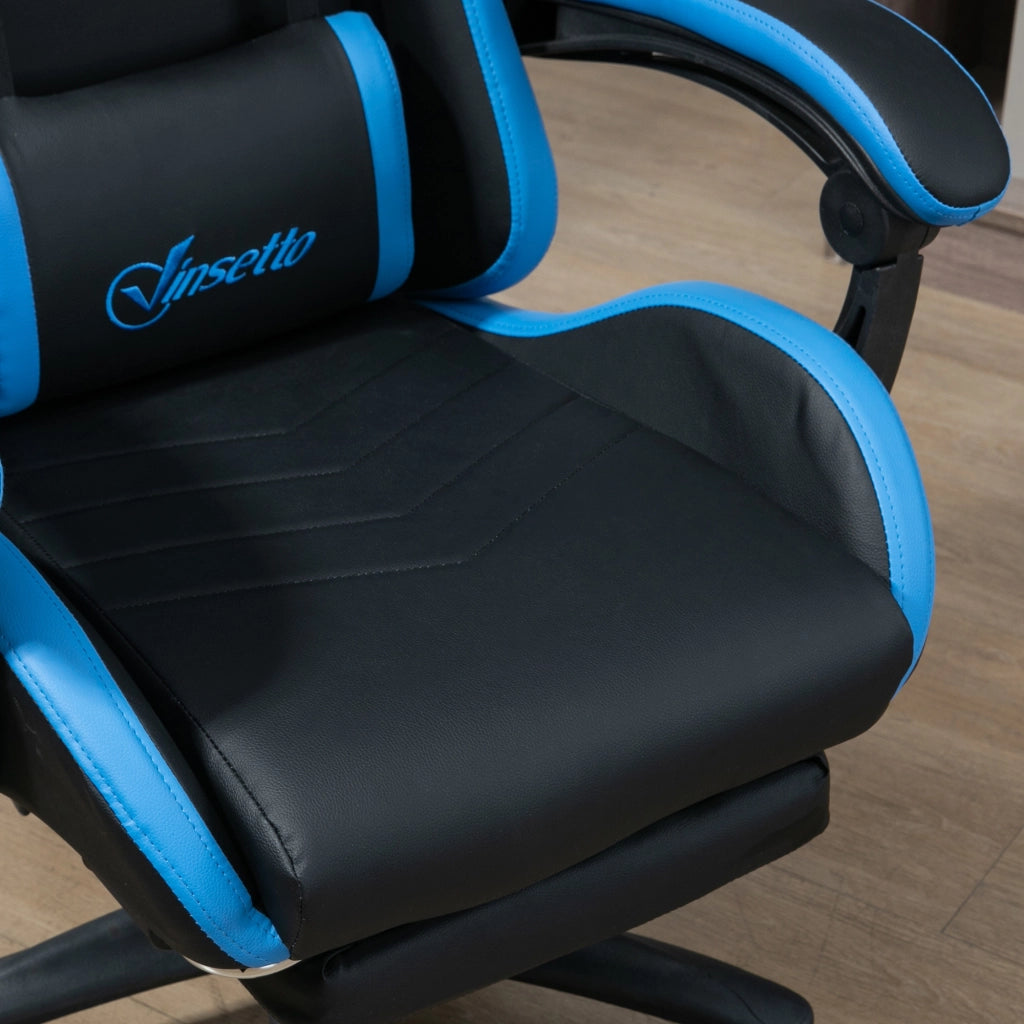 Sedia da ufficio gaming inclinabile con cuscino lombare, poggiapiedi e braccioli regolabili in similpelle nera