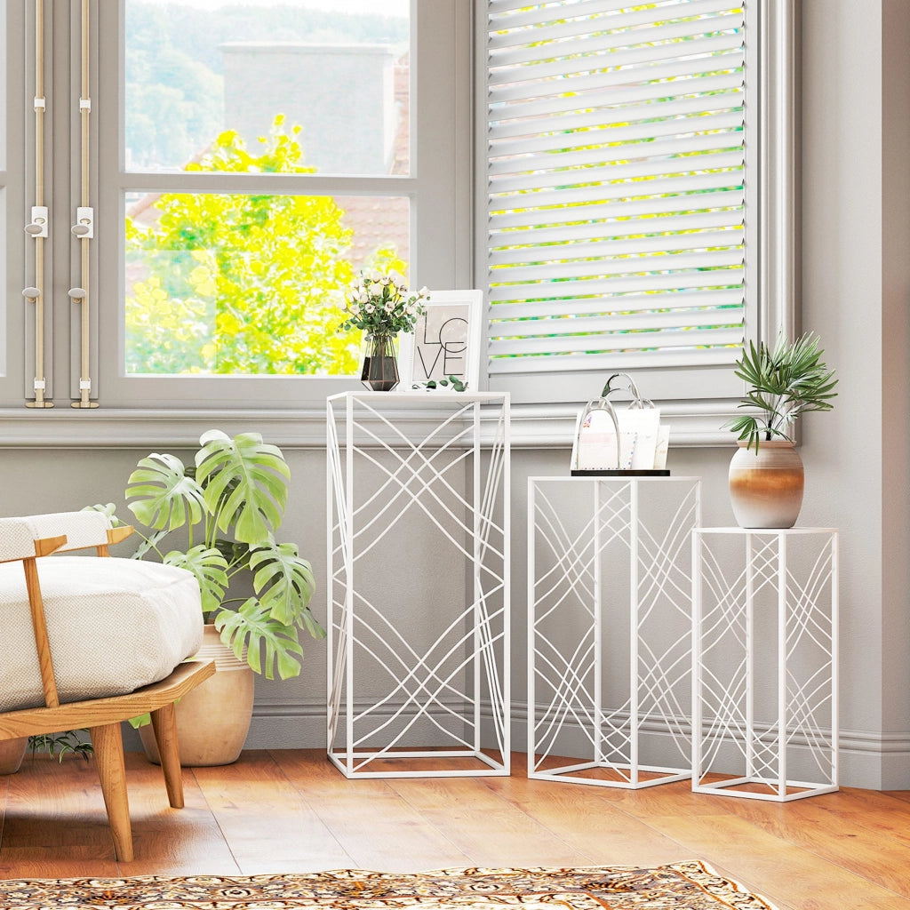 Set 3 Pezzi Pianta Metallico Staccabile ¨C zephmum ¨C Bianco 50x60x70 cm