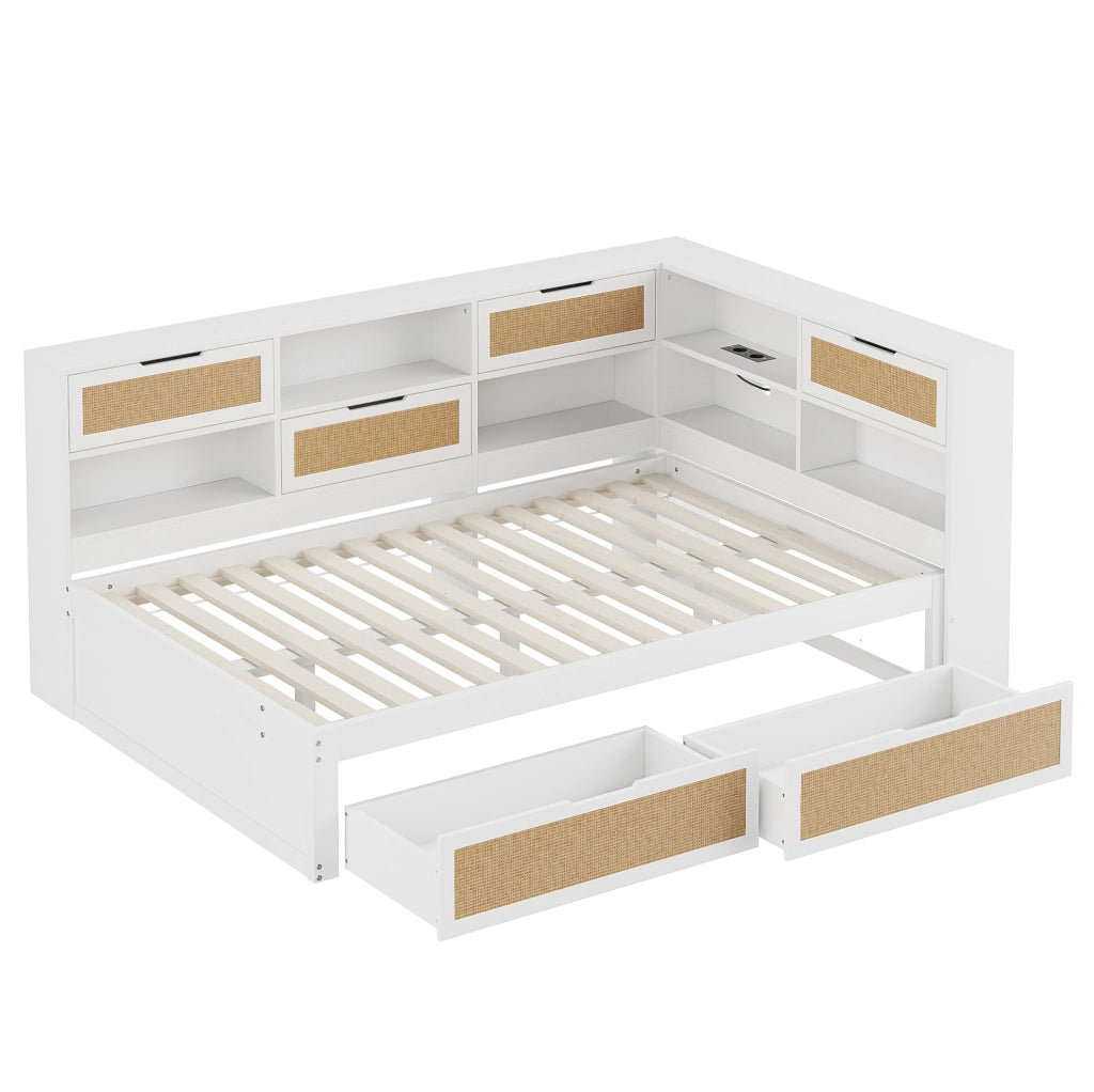 Divano letto 140x200 cm con USB e spazio contenitore in MDF bianco
