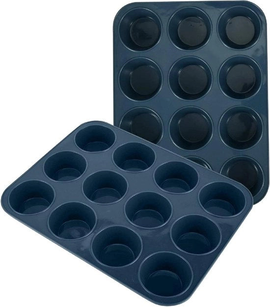 Due forme per muffin in silicone, per 12 muffin, con rivestimento antiscivolo, forma per muffin con rivestimento antiscivolo, forma per cupcakes, brownies, torta, budino, 33 x 25