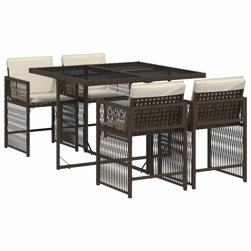Set da Pranzo da Giardino 5pz | Set Salotto da Giardino con Cuscini in Polyrattan Marrone