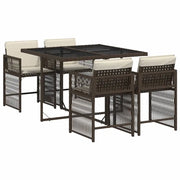 Set da Pranzo da Giardino 5pz | Set Salotto da Giardino con Cuscini in Polyrattan Marrone