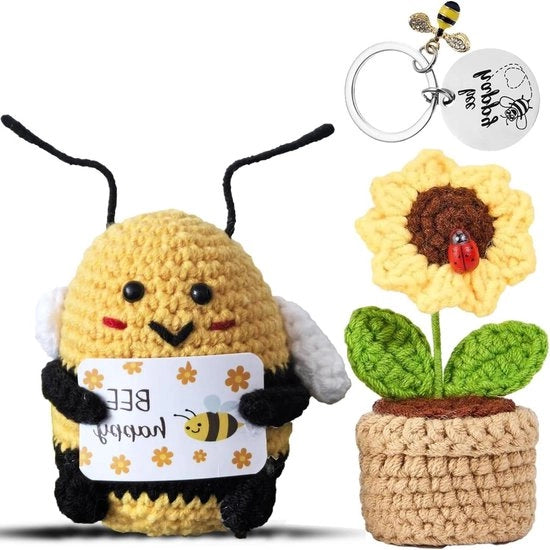 3 pezzi di carine clip per chiave con tessuto a punto croce e fiore zinnia - Regali positivi per la felicità e l'amicizia
