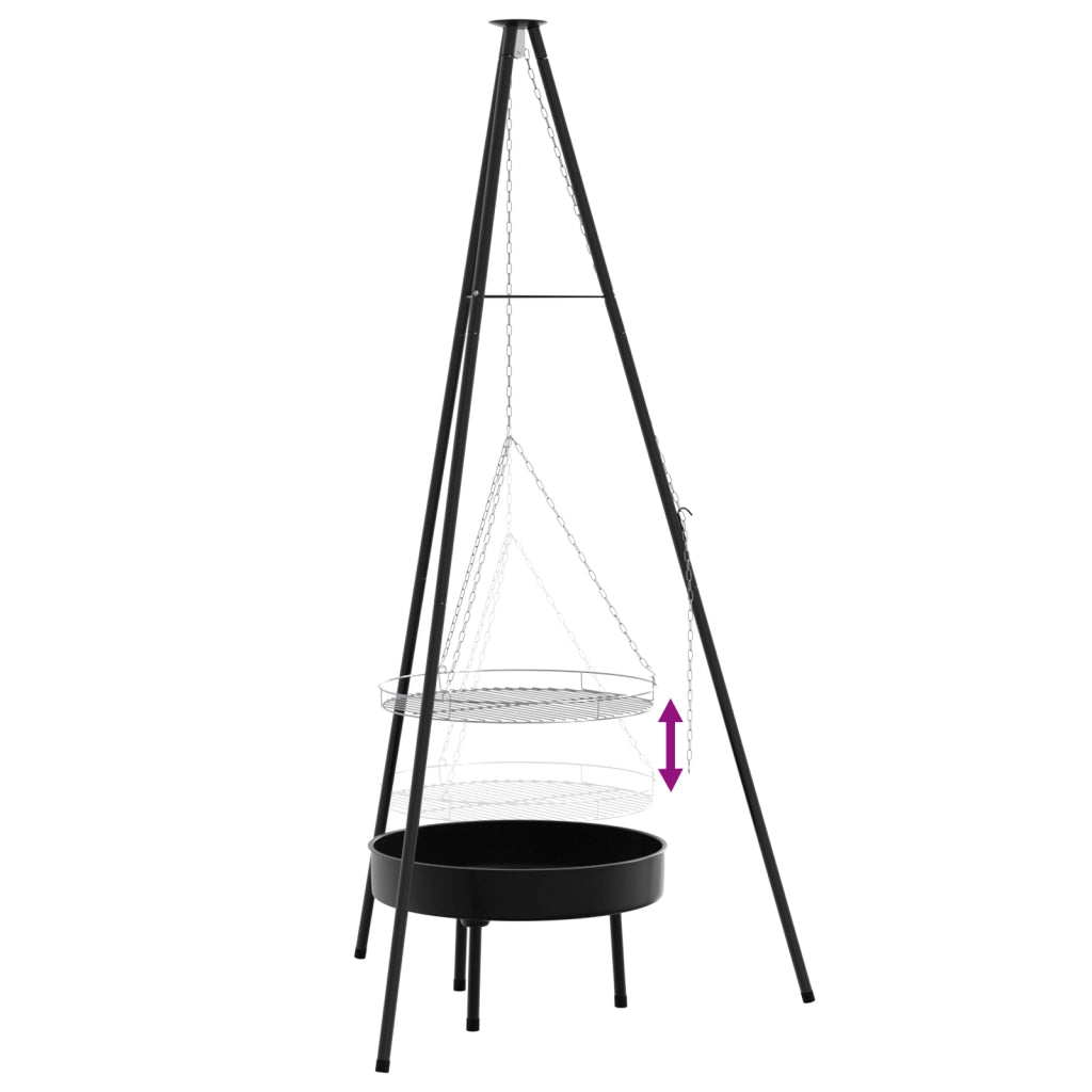 Treppiede da Cucina per Focolare con Griglia e Supporto per Fuoco 170 cm