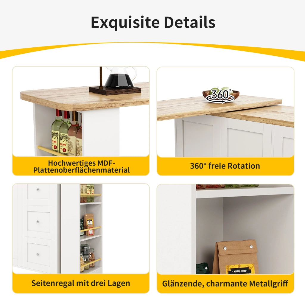 TAVOLO BAR Girevole 203x39x104 cm MDF Bianco con snack regale