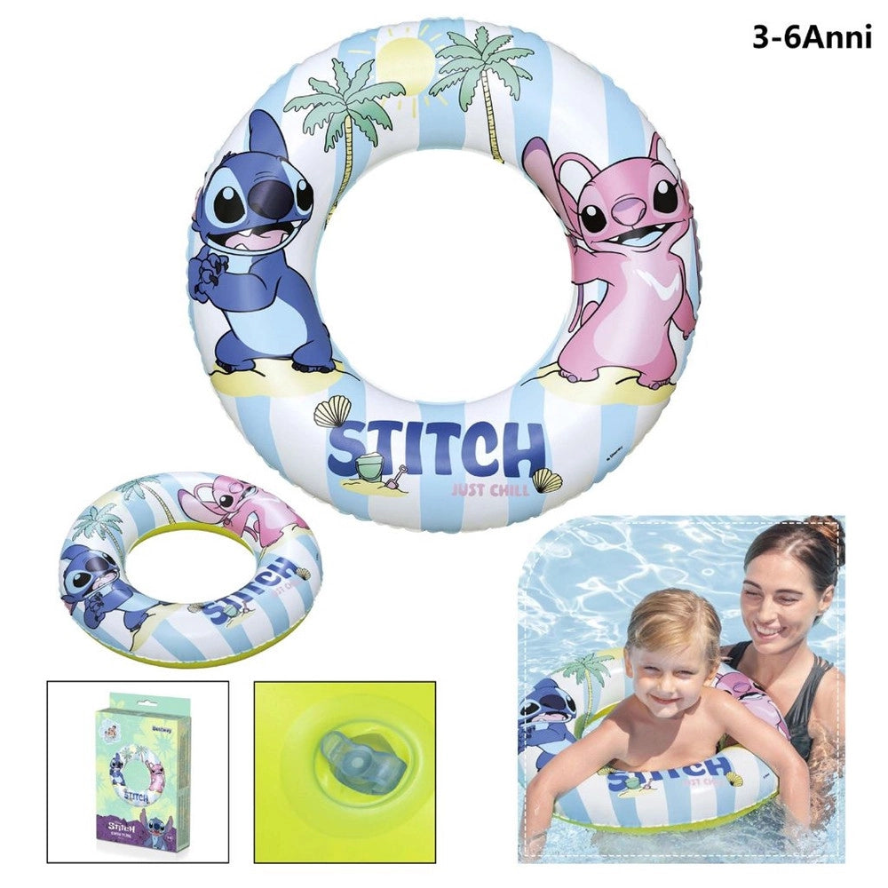 Trade Shop - Ciambella Salvagente Gonfiabile Grafica Stitch Piscina Mare Per Bambini 3-6 Anni 9104u -