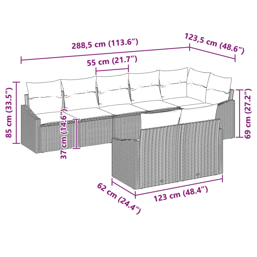 Set di divani con cuscino 8 pcs Nero polyrattan
