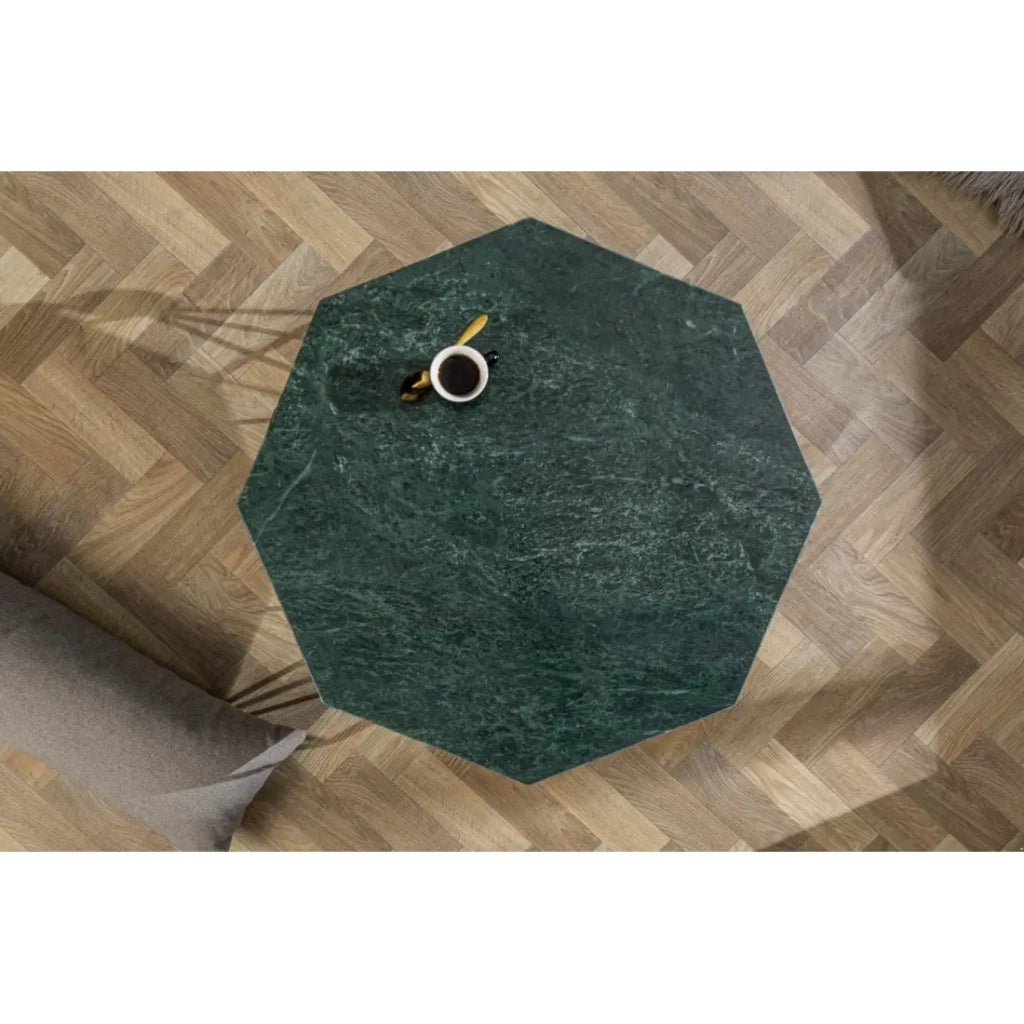 Table bassa NEXORA 70 cm in marmo verde e ferro finitura ottone design geometrico