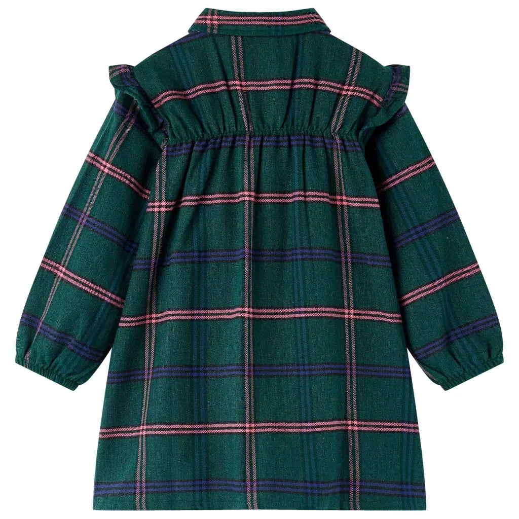 Abito da Bambina a Maniche Lunghe con Arricciature Verde Scuro 104 CFW7825699
